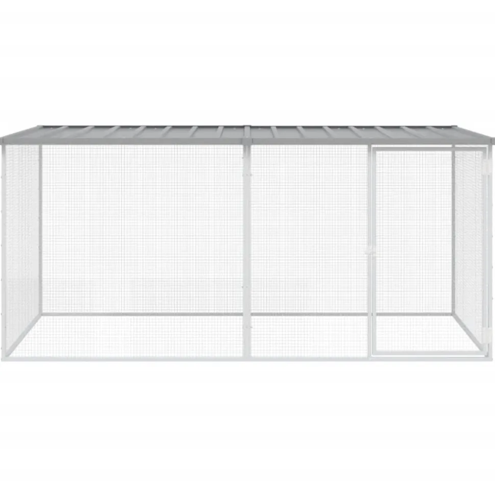 HELLOSHOP26 - Poulailler enclos cage poules avec toit clair 203 x 98 x 90 cm acier galvanisé gris