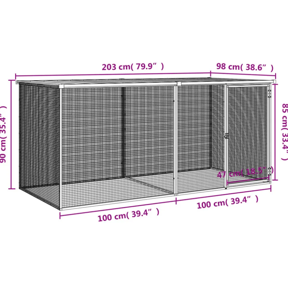 HELLOSHOP26 - Poulailler enclos cage poules avec toit clair 203 x 98 x 90 cm acier galvanisé gris