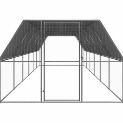 HELLOSHOP26 - Poulailler enclos cage poules d'extérieur 3 x 12 x 2 m acier galvanisé argent