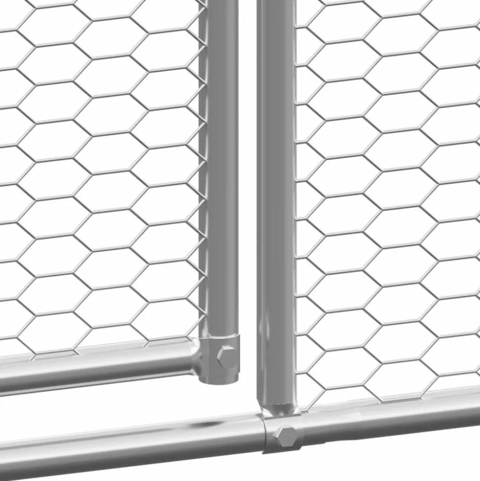 HELLOSHOP26 - Poulailler enclos cage poules d'extérieur 3 x 12 x 2 m acier galvanisé argent