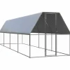 HELLOSHOP26 - Poulailler enclos cage poules d'extérieur 2 x 8 x 2 m acier galvanisé argent