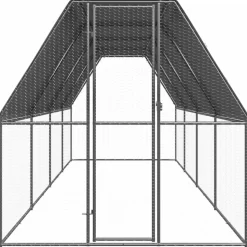 HELLOSHOP26 - Poulailler enclos cage poules d'extérieur 2 x 8 x 2 m acier galvanisé argent
