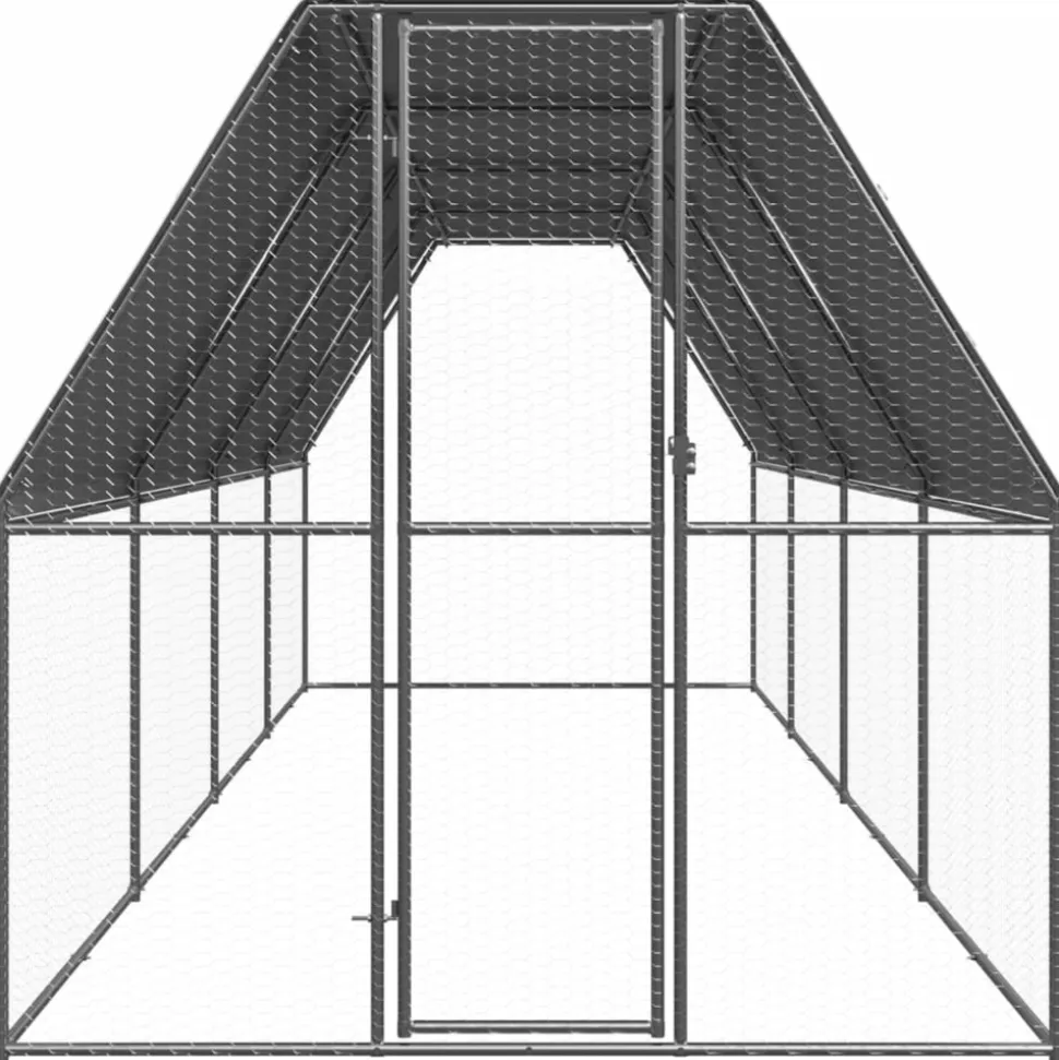 HELLOSHOP26 - Poulailler enclos cage poules d'extérieur 2 x 8 x 2 m acier galvanisé argent