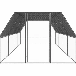 HELLOSHOP26 - Poulailler enclos cage poules d'extérieur 3 x 8 x 2 m acier galvanisé argent