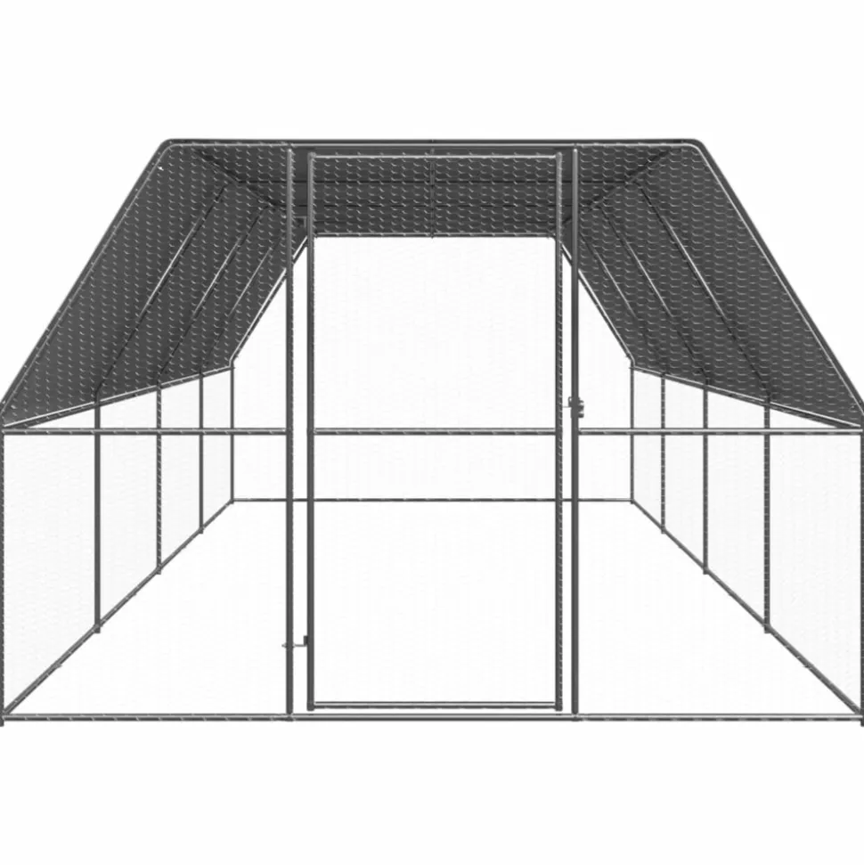 HELLOSHOP26 - Poulailler enclos cage poules d'extérieur 3 x 8 x 2 m acier galvanisé argent