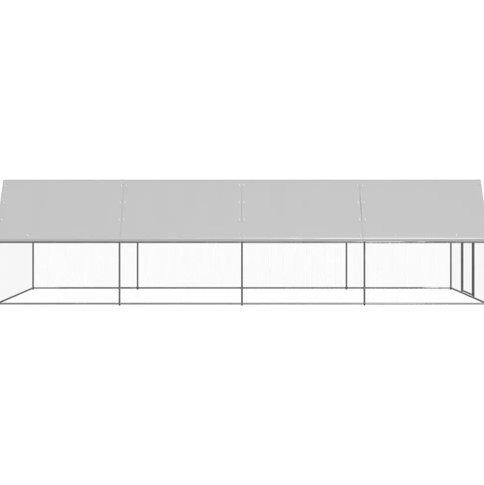HELLOSHOP26 - Poulailler enclos cage poules d'extérieur 3 x 8 x 2 m acier galvanisé argent