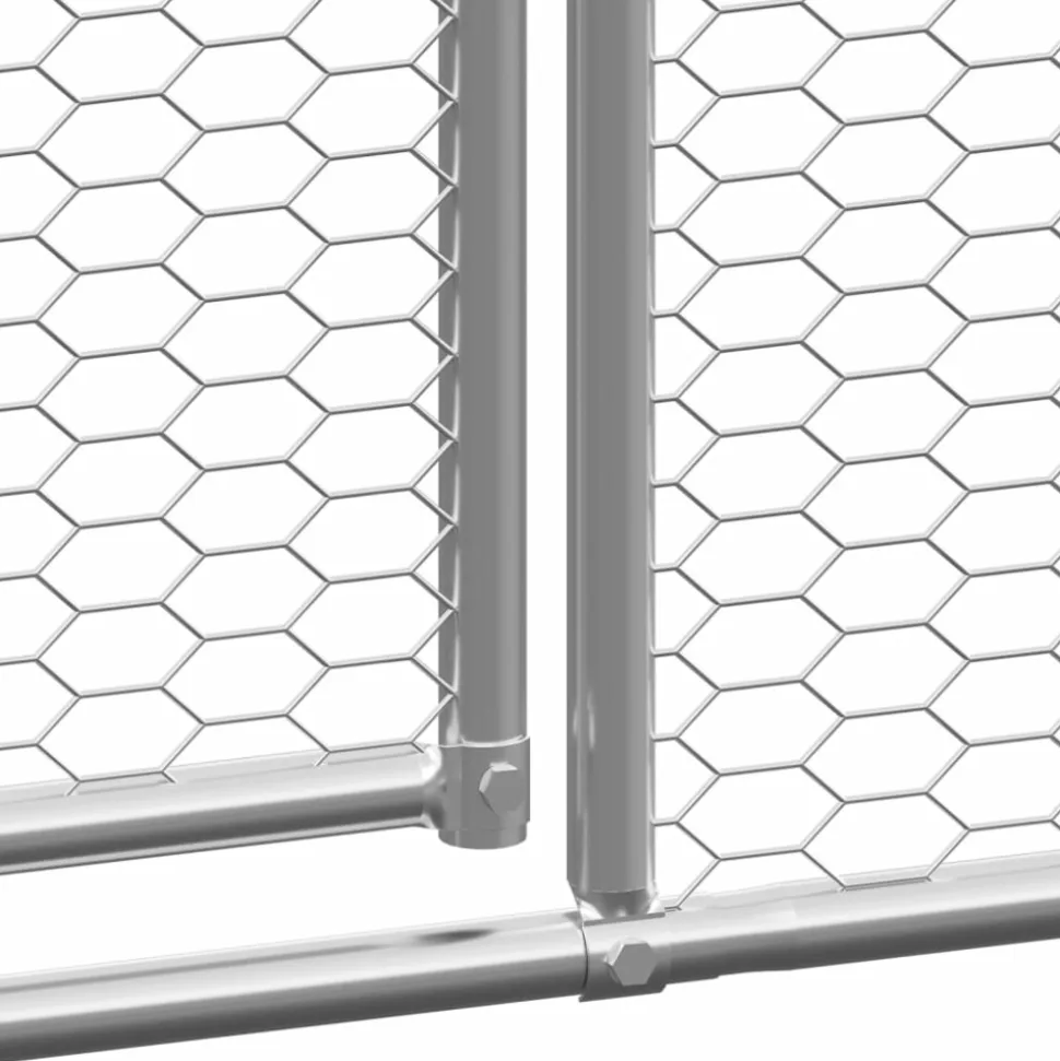 HELLOSHOP26 - Poulailler enclos cage poules d'extérieur 3 x 10 x 2 m acier galvanisé argent