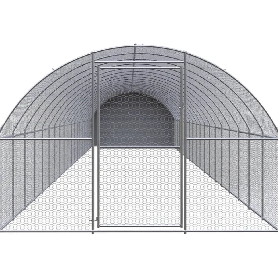 HELLOSHOP26 - Poulailler enclos cage poules d'extérieur 3 x 20 x 2 m acier galvanisé argent