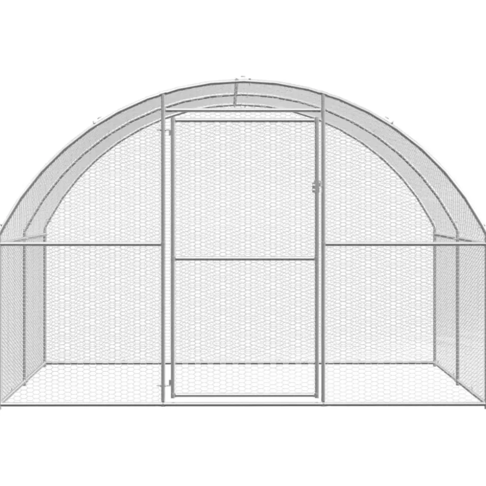 HELLOSHOP26 - Poulailler enclos cage poules d'extérieur 3 x 16 x 2 m acier galvanisé argent