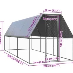 HELLOSHOP26 - Poulailler enclos cage poules d'extérieur 2 x 6 x 2 m acier galvanisé argent
