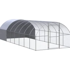 HELLOSHOP26 - Poulailler enclos cage poules d'extérieur 3 x 8 x 2 m acier galvanisé argent