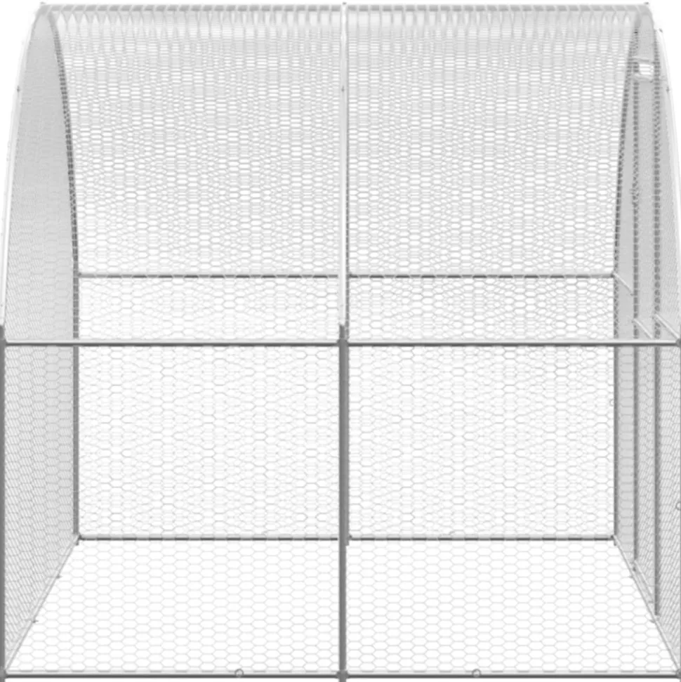 HELLOSHOP26 - Poulailler enclos cage poules d'extérieur 3 x 8 x 2 m acier galvanisé argent