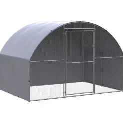 HELLOSHOP26 - Poulailler enclos cage poules d'extérieur 3 x 2 x 2 m acier galvanisé argent
