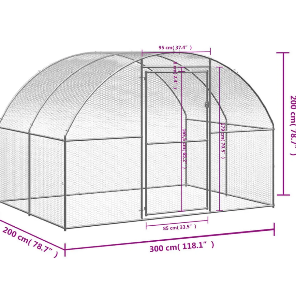 HELLOSHOP26 - Poulailler enclos cage poules d'extérieur 3 x 2 x 2 m acier galvanisé argent