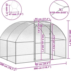 HELLOSHOP26 - Poulailler enclos cage poules d'extérieur 3 x 2 x 2 m acier galvanisé argent