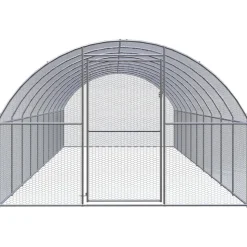 HELLOSHOP26 - Poulailler enclos cage poules d'extérieur 3 x 10 x 2 m acier galvanisé argent