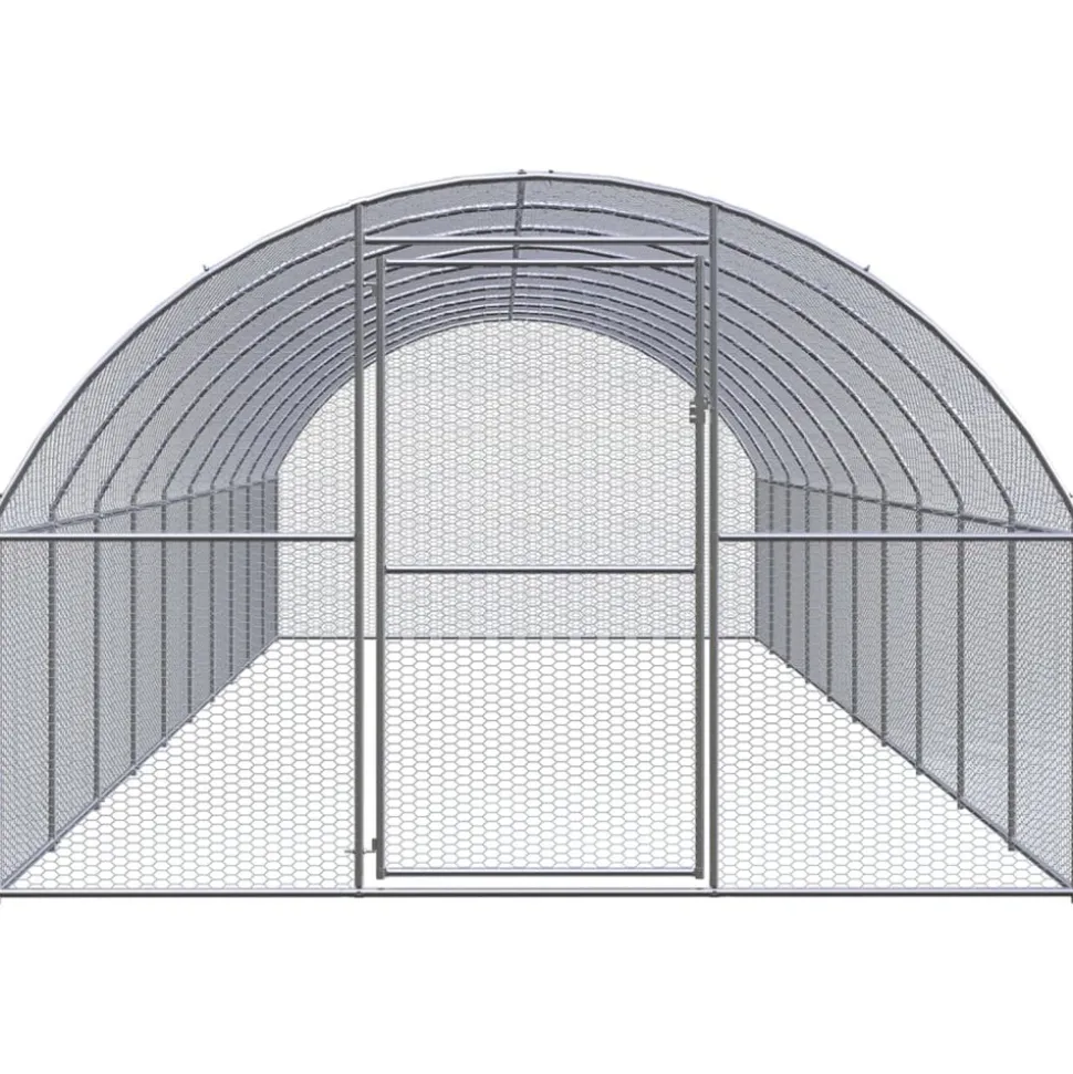 HELLOSHOP26 - Poulailler enclos cage poules d'extérieur 3 x 10 x 2 m acier galvanisé argent