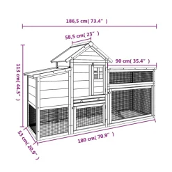 HELLOSHOP26 - Poulailler enclos cage poules moka 186,5 x 58,5 x 113 cm bois massif de pin marron
