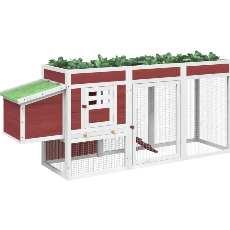 HELLOSHOP26 - Poulailler enclos cage poules moka 204 x 50 x 84 cm bois massif de pin marron