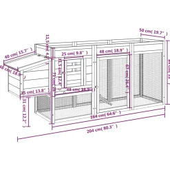 HELLOSHOP26 - Poulailler enclos cage poules moka 204 x 50 x 84 cm bois massif de pin marron