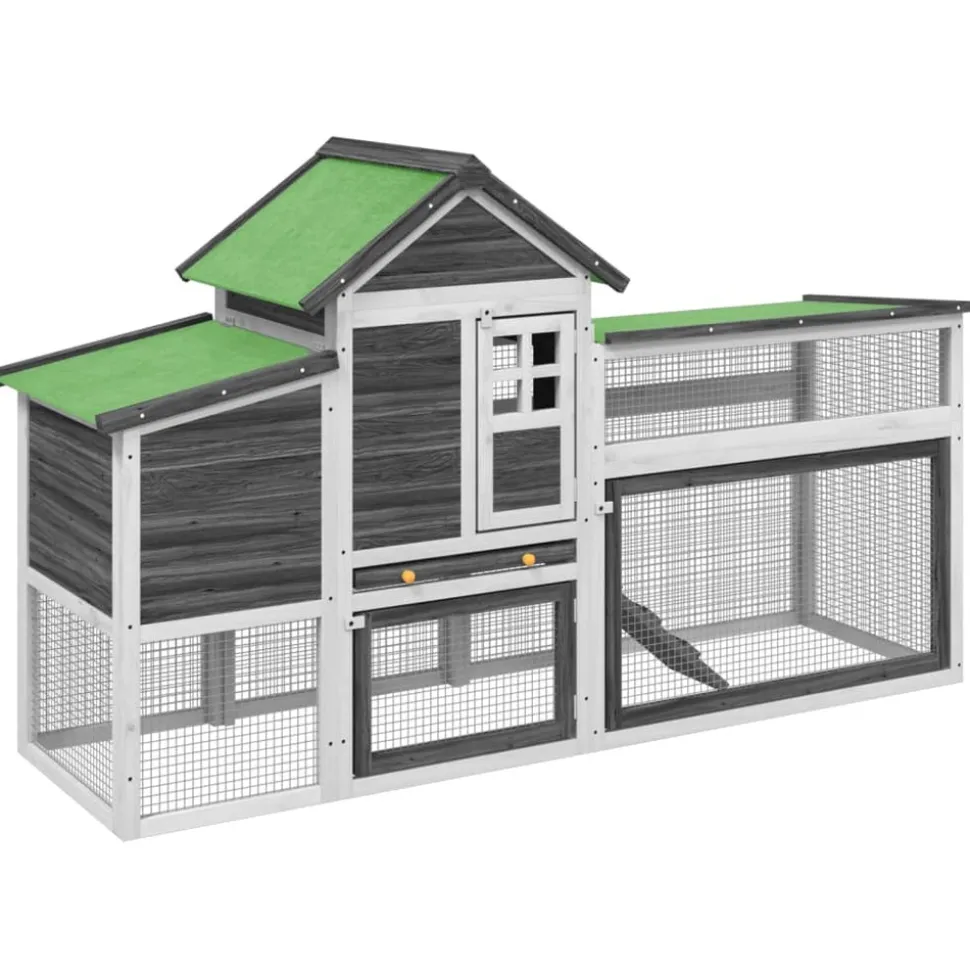 HELLOSHOP26 - Poulailler enclos cage poules 186,5 x 58,5 x 113 cm bois massif de pin gris