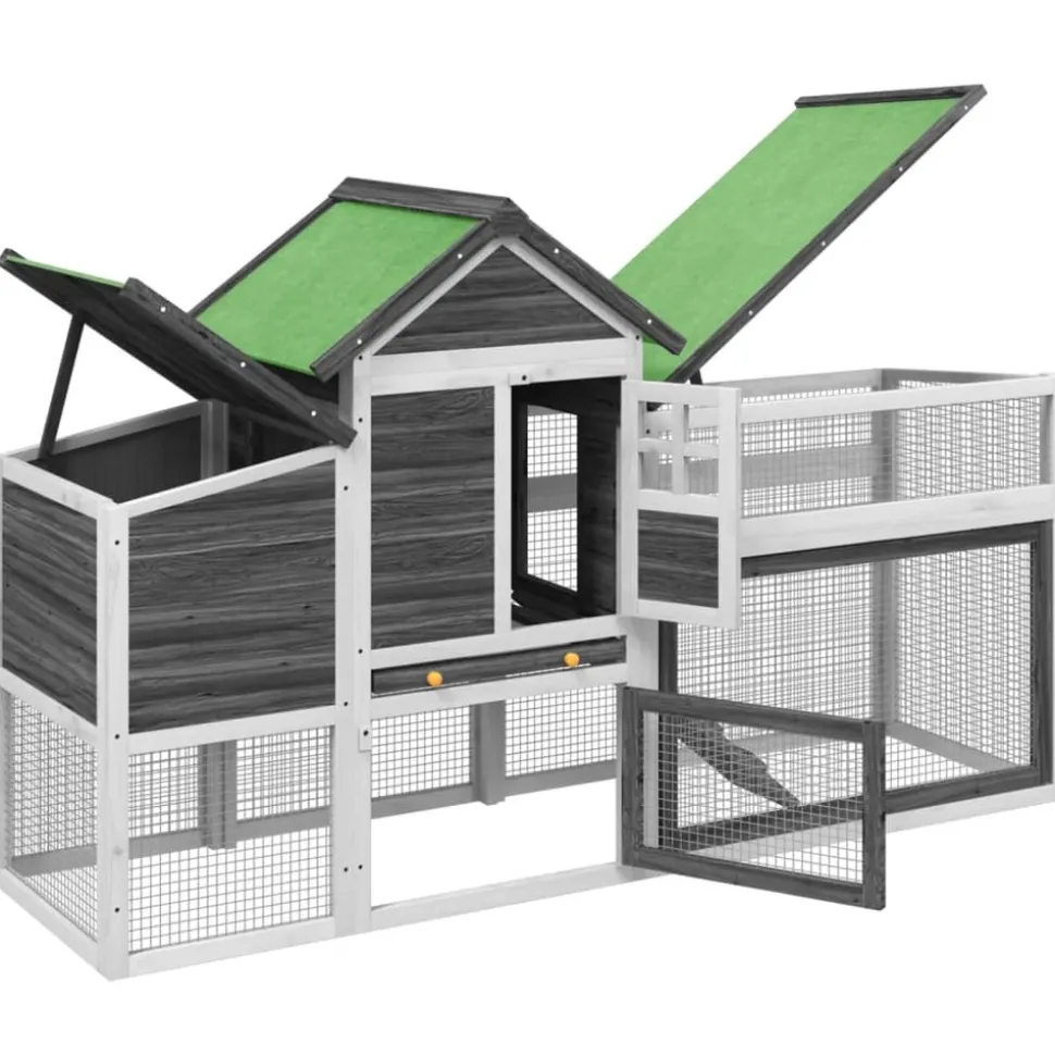 HELLOSHOP26 - Poulailler enclos cage poules 186,5 x 58,5 x 113 cm bois massif de pin gris