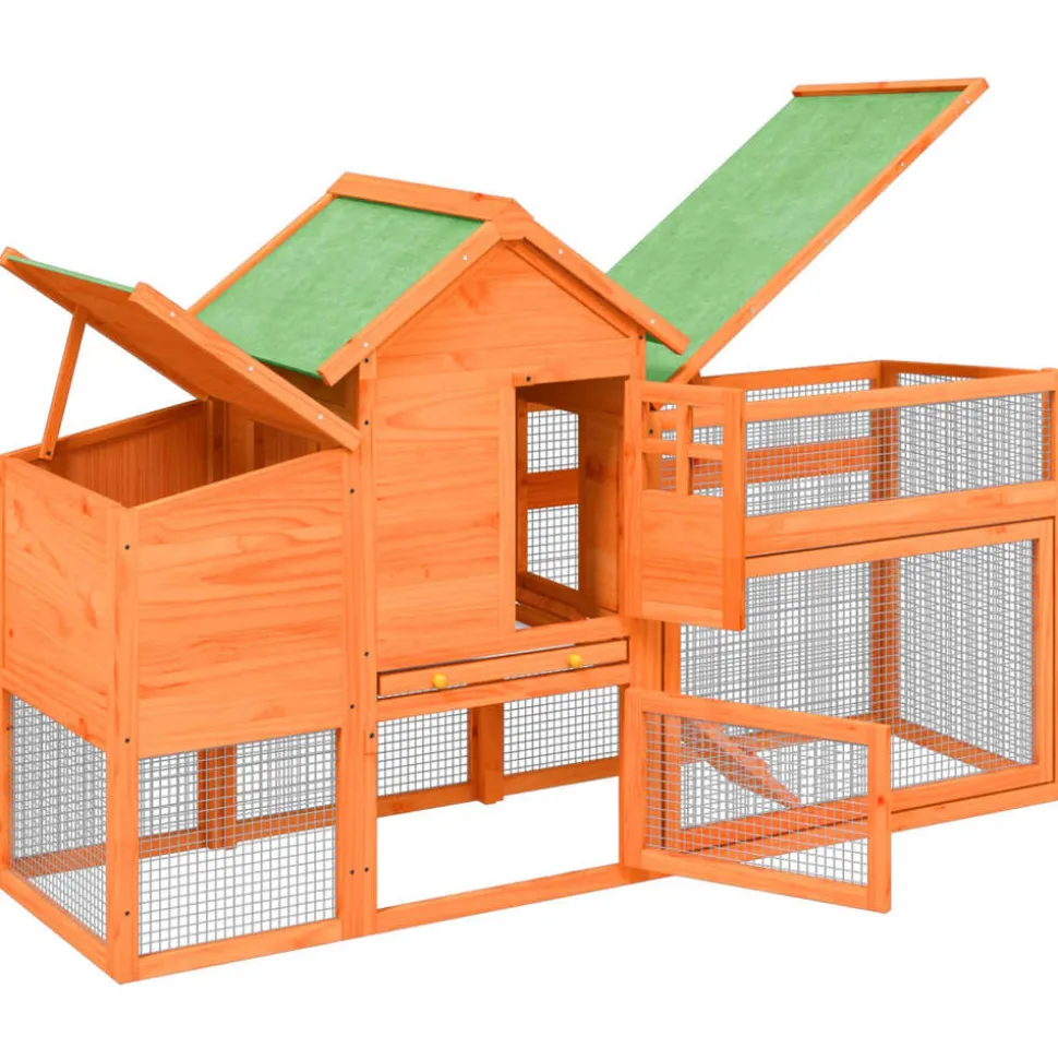 HELLOSHOP26 - Poulailler enclos cage poules 186,5 x 58,5 x 113 cm bois massif de pin marron