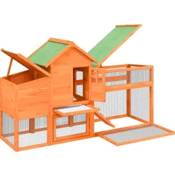 HELLOSHOP26 - Poulailler enclos cage poules 186,5 x 58,5 x 113 cm bois massif de pin marron