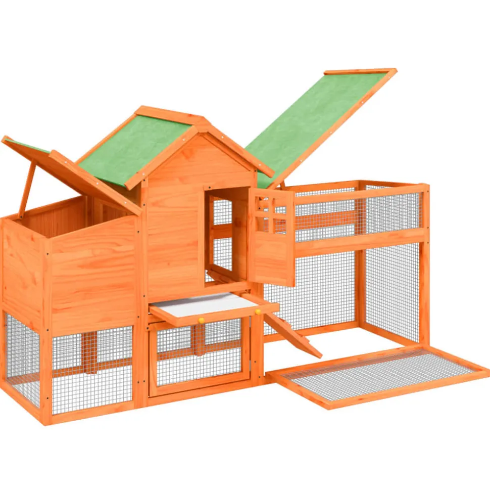 HELLOSHOP26 - Poulailler enclos cage poules 186,5 x 58,5 x 113 cm bois massif de pin marron