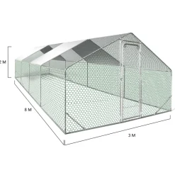 IDMARKET - Enclos poulailler 24 m² parc grillagé 8x3 m acier galvanisé