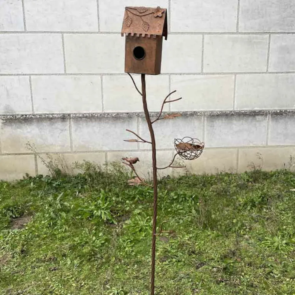 LA GRANDE PRAIRIE - Tuteur nichoir oiseaux rouille 150x15x24cm