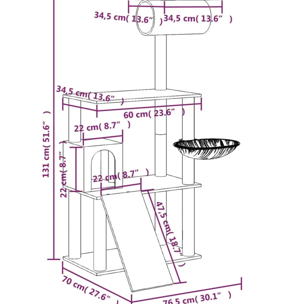 MAISON EXCLUSIVE - Arbre à chat avec griffoirs en sisal crème 131 cm