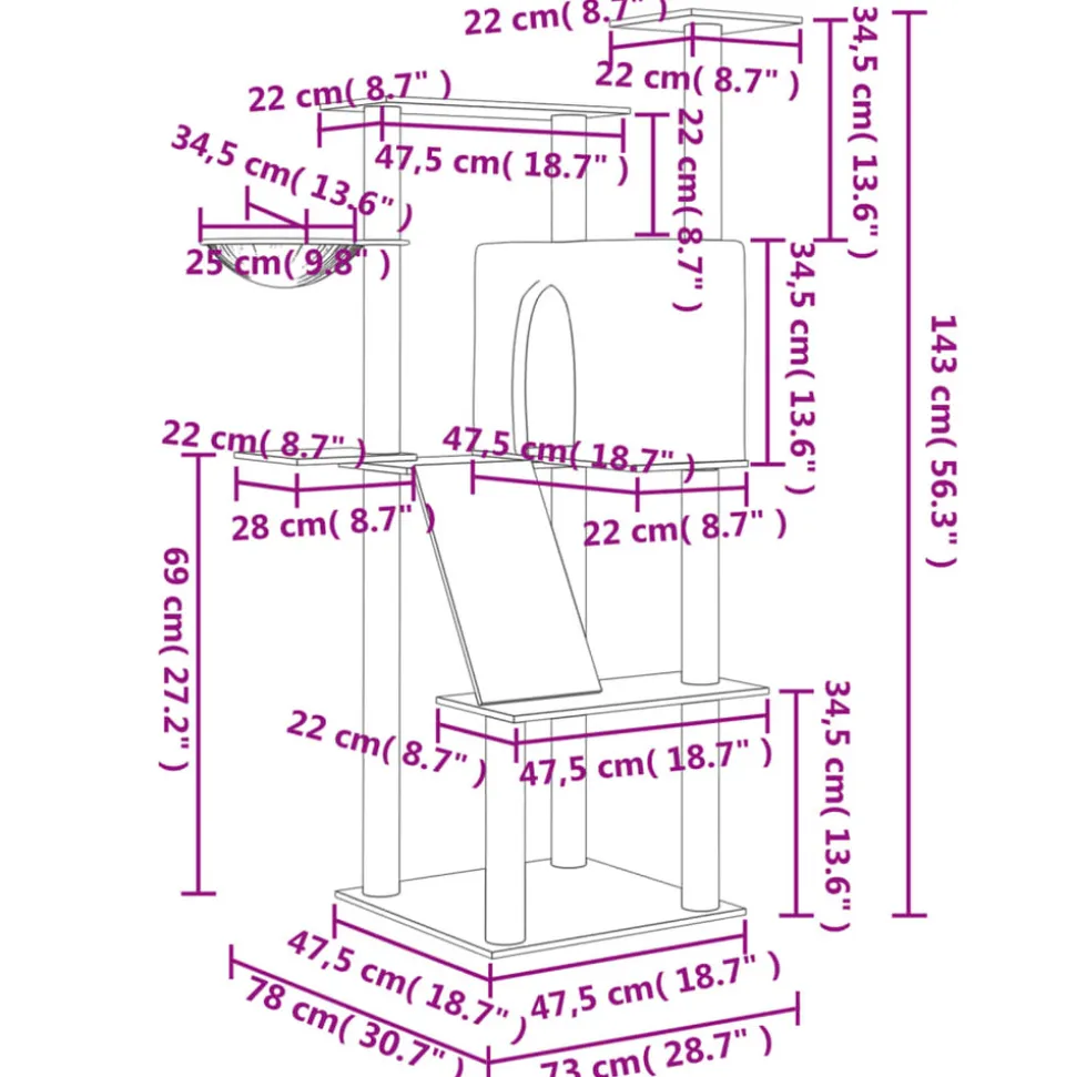 MAISON EXCLUSIVE - Arbre à chat avec griffoirs en sisal crème 143 cm