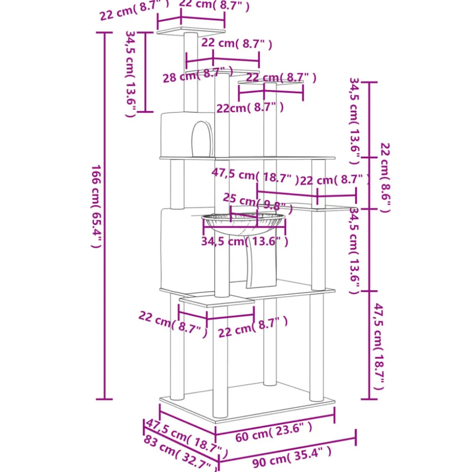 MAISON EXCLUSIVE - Arbre à chat avec griffoirs en sisal crème 166 cm