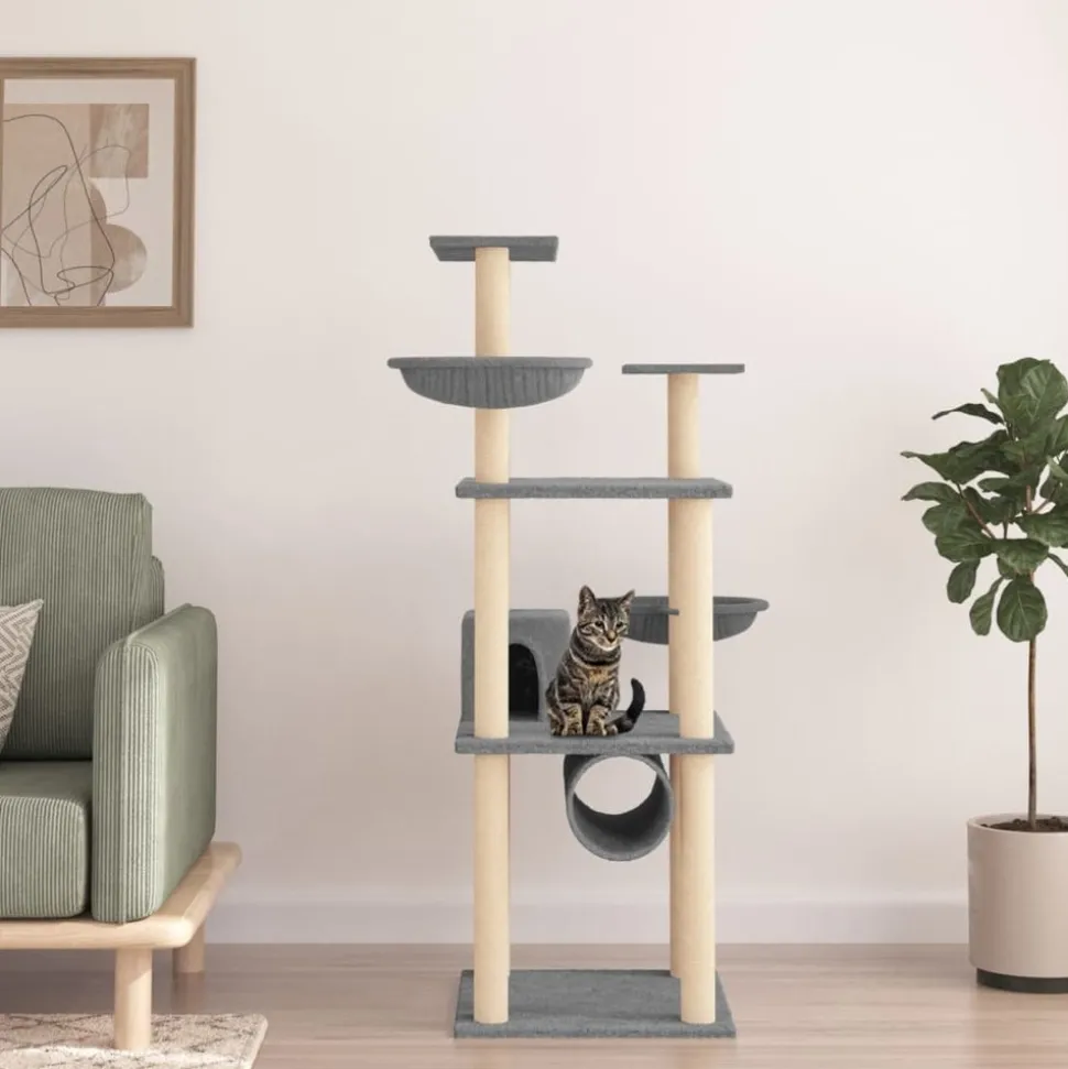MAISON EXCLUSIVE - Arbre à chat avec griffoirs en sisal gris clair 141 cm