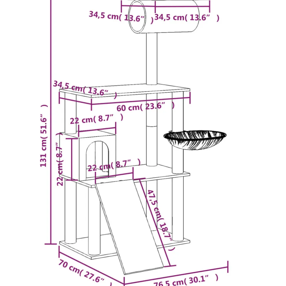 MAISON EXCLUSIVE - Arbre à chat avec griffoirs en sisal gris clair 131 cm