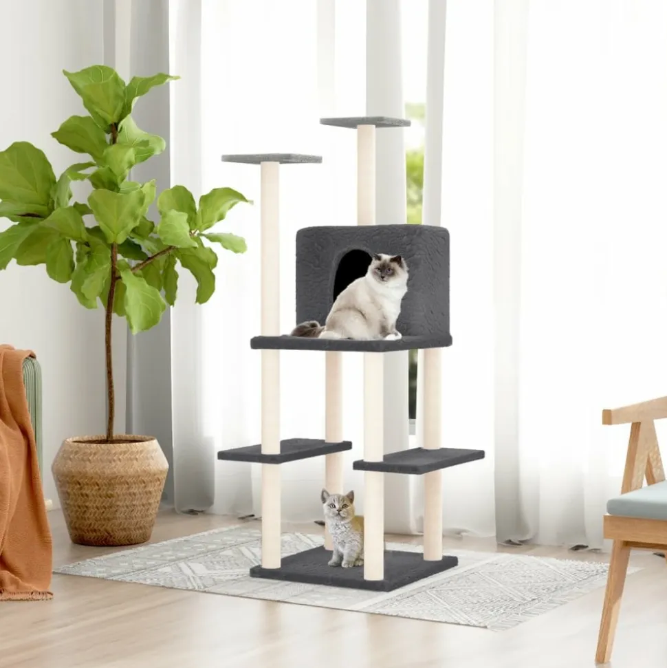 MAISON EXCLUSIVE - Arbre à chat avec griffoirs en sisal gris foncé 144,5 cm