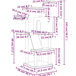 MAISON EXCLUSIVE - Arbre à chat avec griffoirs en sisal gris foncé 143 cm