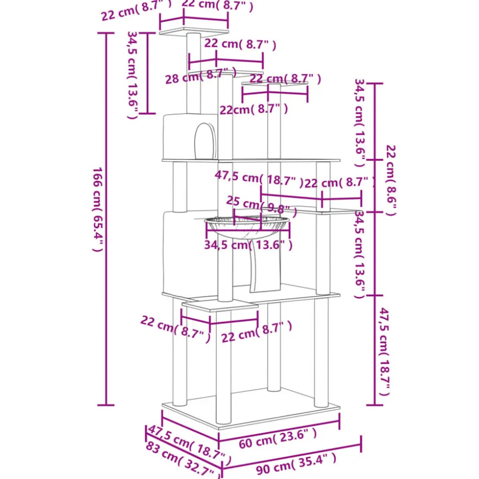 MAISON EXCLUSIVE - Arbre à chat avec griffoirs en sisal gris foncé 166 cm