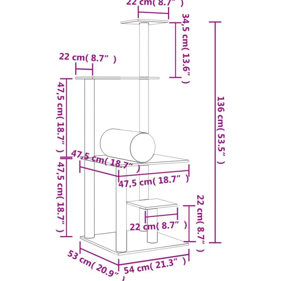 MAISON EXCLUSIVE - Arbre à chat avec griffoirs en sisal gris foncé 136 cm