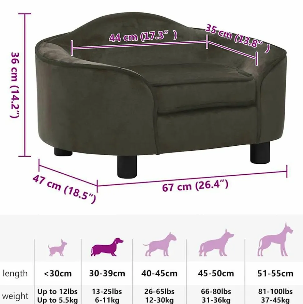 MAISON EXCLUSIVE - Canapé pour chien gris foncé 67x47x36 cm peluche