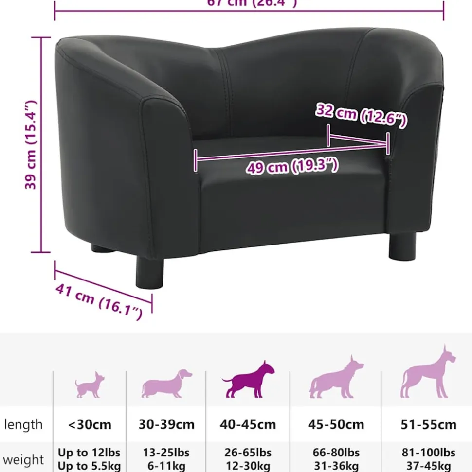 MAISON EXCLUSIVE - Canapé pour chien noir 67x41x39 cm similicuir