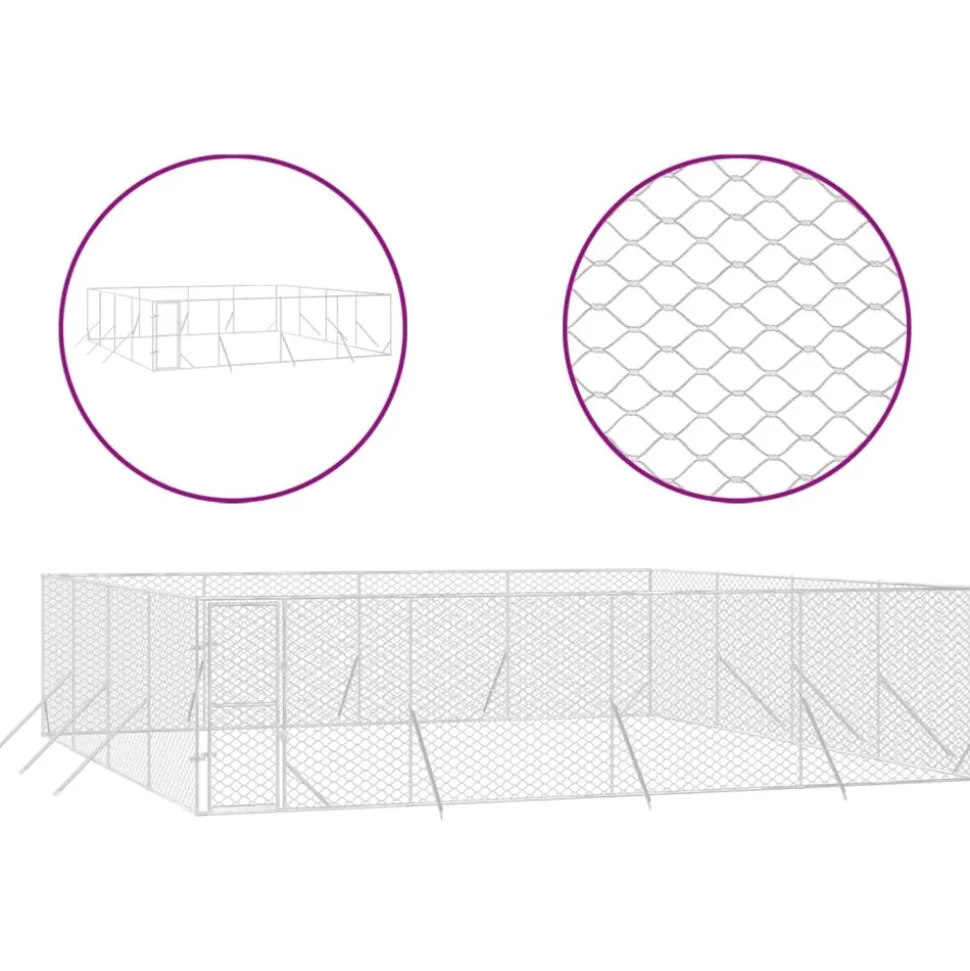 MAISON EXCLUSIVE - Chenil d'extérieur pour chiens argenté 8x8x2 m acier galvanisé