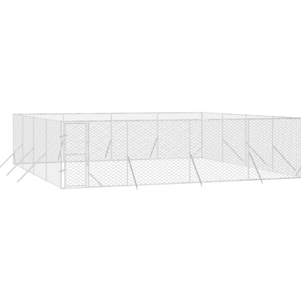 MAISON EXCLUSIVE - Chenil d'extérieur pour chiens argenté 8x8x2 m acier galvanisé