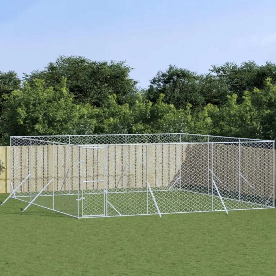 MAISON EXCLUSIVE - Chenil d'extérieur pour chiens argenté 6x6x2 m acier galvanisé