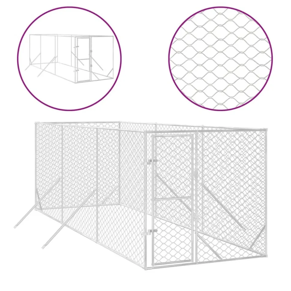 MAISON EXCLUSIVE - Chenil d'extérieur pour chiens argenté 2x6x2 m acier galvanisé