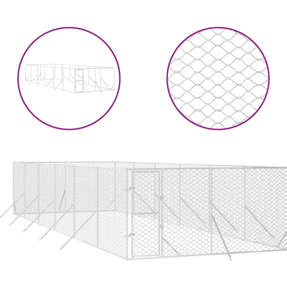 MAISON EXCLUSIVE - Chenil d'extérieur pour chiens argenté 4x12x2 m acier galvanisé