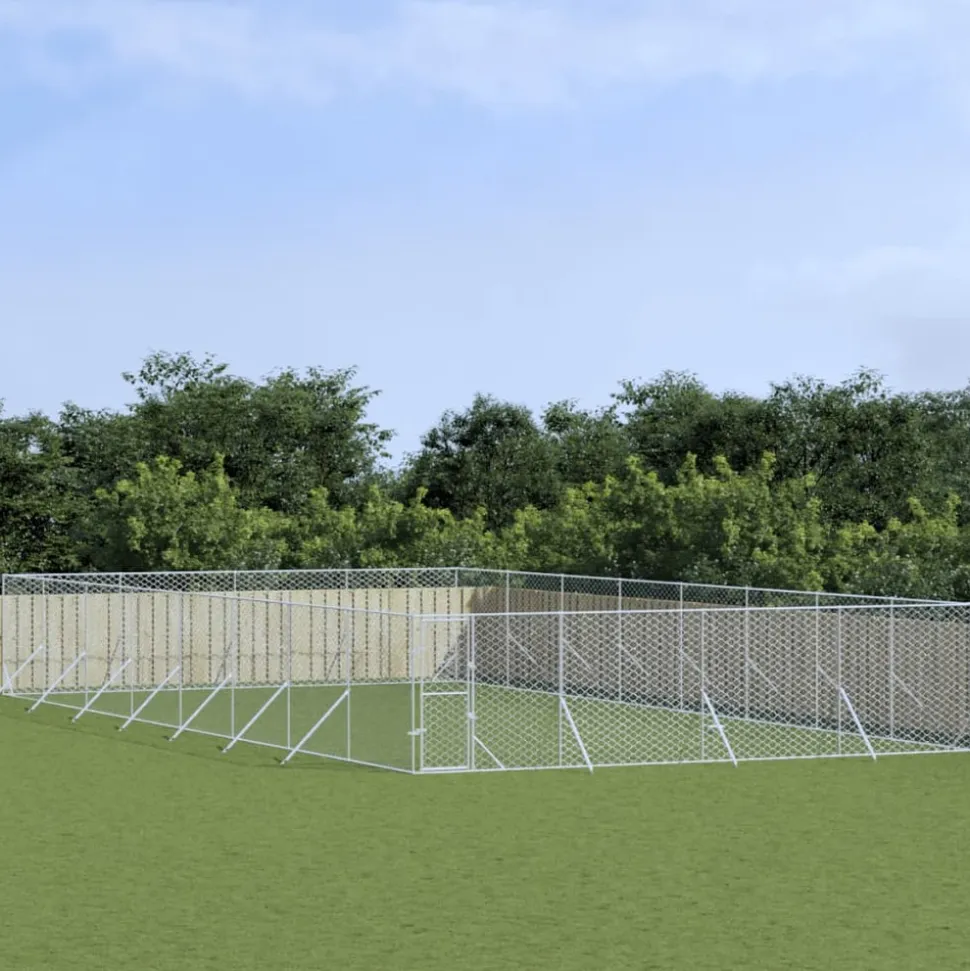 MAISON EXCLUSIVE - Chenil d'extérieur pour chiens argenté 8x16x2 m acier galvanisé
