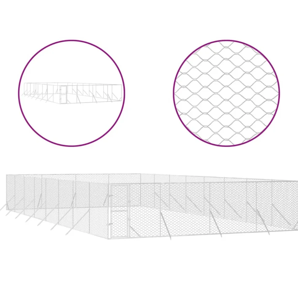 MAISON EXCLUSIVE - Chenil d'extérieur pour chiens argenté 8x16x2 m acier galvanisé