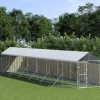 MAISON EXCLUSIVE - Chenil d'extérieur pour chiens avec toit argenté 2x14x2,5 m